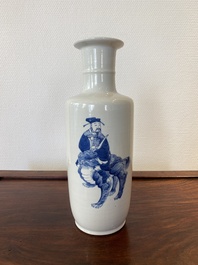 A Chinese blue and white 'Sanxing' rouleau vase, probably 19th C.