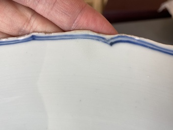 A Chinese blue and white dish with floral design, Kangxi mark and of the period
