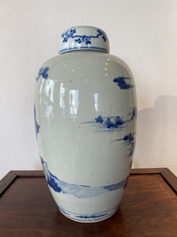 A large Chinese blue and white 'narrative subject' jar and cover, 19th C.