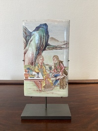 A rectangular Chinese Canton enamel plaque with a European couple, Yongzheng