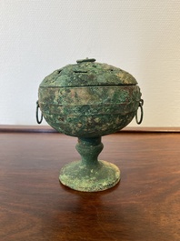 A Chinese bronze 'xianglu' censer with reticulated cover, Western Han