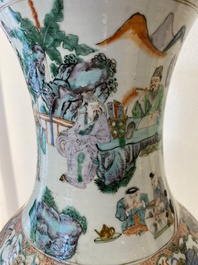 A pair of Chinese Canton famille verte vases with garden scenes, 19th C.