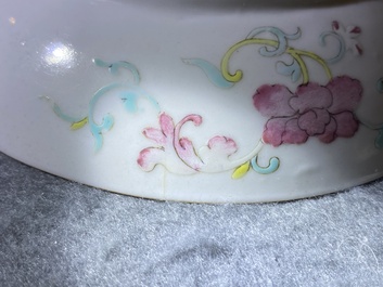 A Chinese turquoise-ground famille rose bowl and matching plate, Guangxu mark and of the period