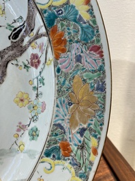 A large Chinese famille rose 'ladies and peacocks' dish, Yongzheng