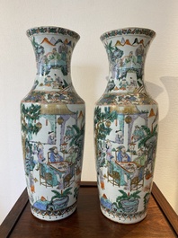 A pair of Chinese Canton famille verte vases with garden scenes, 19th C.