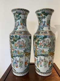 A pair of Chinese Canton famille verte vases with garden scenes, 19th C.
