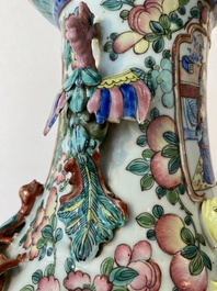 A Chinese famille rose vase with phoenix-shaped handles, 19th C.