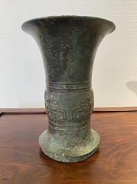 A Chinese inscribed archaic bronze ritual 'zun' wine vessel, probably Western Zhou