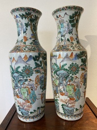A pair of Chinese Canton famille verte vases with garden scenes, 19th C.