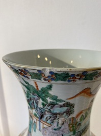 A pair of Chinese Canton famille verte vases with garden scenes, 19th C.