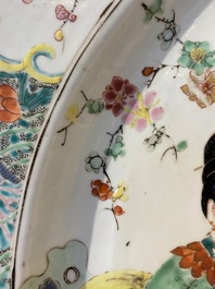 A large Chinese famille rose 'ladies and peacocks' dish, Yongzheng