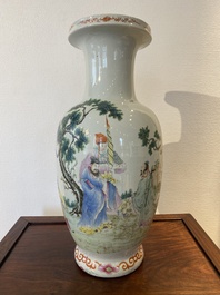 A Chinese famille rose 'narrative subject' vase, Qianlong mark, 19/20th C.