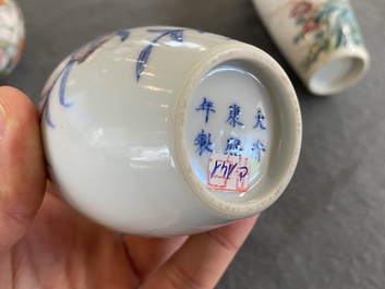 Trois vases en porcelaine de Chine famille rose et en bleu, blanc et rouge de cuivre, 19/20&egrave;me