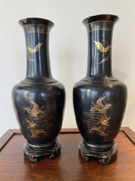 A pair of Chinese Fuzhou or Foochow lacquer 'dragon' vases, 19th C.