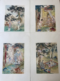 Hu Yefo 胡也佛 (1908-1980): 'Four scenes from Xi Xiang Ji', ink and colour on paper