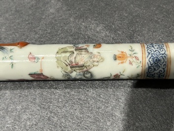 A rare Chinese famille rose opium pipe with narrative scenes, 19th C.