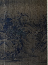 Chinese School: 'Two mountainous landscapes with scholars', ink and colour on silk, probably Ming