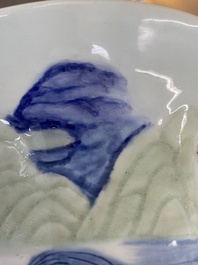 Een Chinese blauw-witte, celadon en onderglazuur rode 'yenyen' vaas, Kangxi merk, Qing