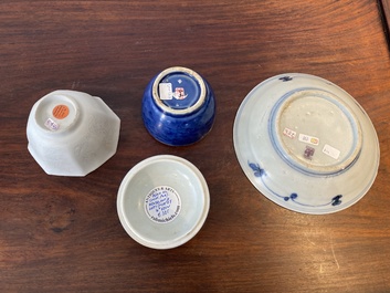 Three Chinese blue and white shipwreck porcelain wares, Transitional period and Jiaqing