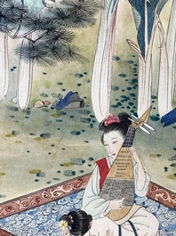 Hu Yefo 胡也佛 (1908-1980): 'Four scenes from Xi Xiang Ji', ink and colour on paper