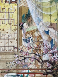 Hu Yefo 胡也佛 (1908-1980): 'Four scenes from Xi Xiang Ji', ink and colour on paper