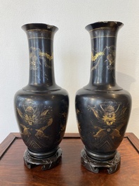 A pair of Chinese Fuzhou or Foochow lacquer 'dragon' vases, 19th C.