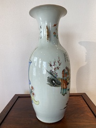 A Chinese famille rose two-sided design vase with court scene, signed Xia Jingguang 夏靜廣, Republic
