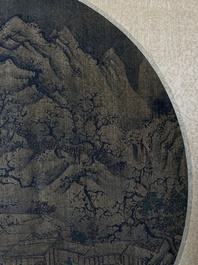 Chinese School: 'Two mountainous landscapes with scholars', ink and colour on silk, probably Ming
