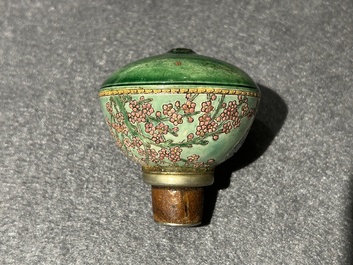 A rare Chinese famille rose opium pipe with narrative scenes, 19th C.