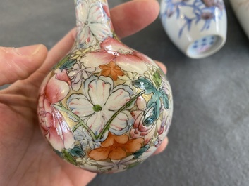 Trois vases en porcelaine de Chine famille rose et en bleu, blanc et rouge de cuivre, 19/20&egrave;me