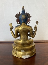 A Sino-Tibetan gilt bronze figure of Avalokitesvara, 17/18th C.