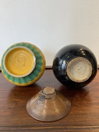 A Chinese Jizhou vase, a Jian bowl and a yellow-ground vase, Song and later