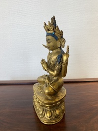 A Sino-Tibetan gilt bronze figure of Avalokitesvara, 17/18th C.