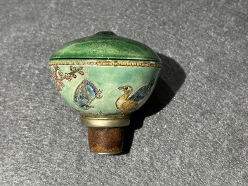 A rare Chinese famille rose opium pipe with narrative scenes, 19th C.