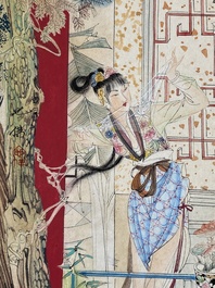 Hu Yefo 胡也佛 (1908-1980): 'Four scenes from Xi Xiang Ji', ink and colour on paper