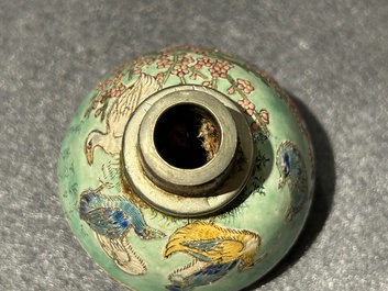 A rare Chinese famille rose opium pipe with narrative scenes, 19th C.