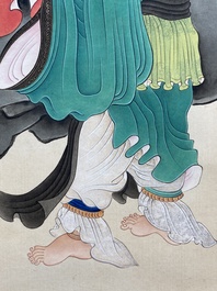 Toegeschreven aan Ren Xun 任薰 (1835-1893): 'Bodhisattva met dienaars', inkt en kleur op papier