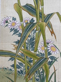 Zhao Hao 趙浩 '石佛' (1881-1949): 'Twee kwartels en insecten', inkt en kleur op zijde, gedateerd 1928