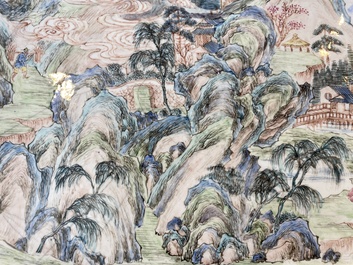 A rectangular Chinese Canton enamel 'mountain landscape' tray, Yongzheng