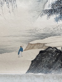 Wang Jiqian 王季遷 (1906-2003): 'Landschap met waterval', inkt en kleur op papier, gedateerd 1996