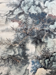 Wang Jiqian 王季遷 (1906-2003): 'Paysage au cascade', encre et couleurs sur papier, dat&eacute; 1996