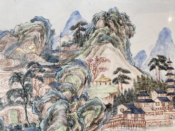 A rectangular Chinese Canton enamel 'mountain landscape' tray, Yongzheng