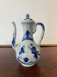 Verseuse couverte en porcelaine de Chine en bleu et blanc &agrave; d&eacute;cor 'Xi Xiang Ji', marque de Xuande, Kangxi