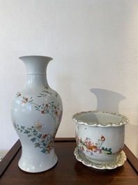 A Chinese famille rose vase and a jardini&egrave;re on stand, Hongxian and Qianlong mark, Republic