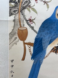Attributed to Tian Shiguang 田世光 (1916-1999): 'Parrot', ink and colour on paper, dated 1944