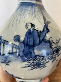 A Chinese blue and white 'Wang Xizhi' bottle vase, Transitional period