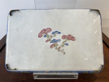 A rectangular Chinese Canton enamel 'mountain landscape' tray, Yongzheng