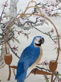 Attributed to Tian Shiguang 田世光 (1916-1999): 'Parrot', ink and colour on paper, dated 1944