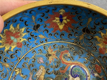 A Chinese cloisonn&eacute; 'dragon' brush washer, Qianlong mark but probably later