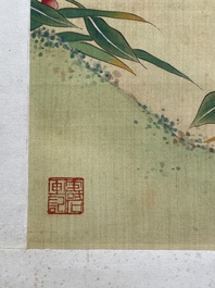 Zhao Hao 趙浩 '石佛' (1881-1949): 'Two quails and insects', ink and colour on silk, dated 1928